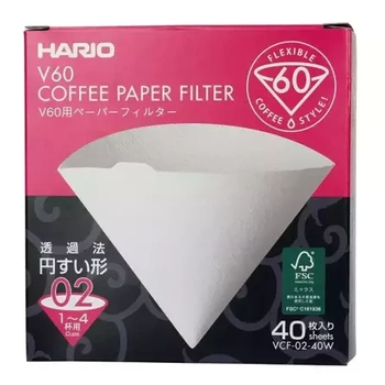 Filtry papierowe do Dripa Hario V60-02 40 szt - białe