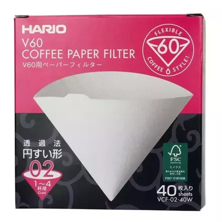 Filtry papierowe do Dripa Hario V60-02 40 szt - białe